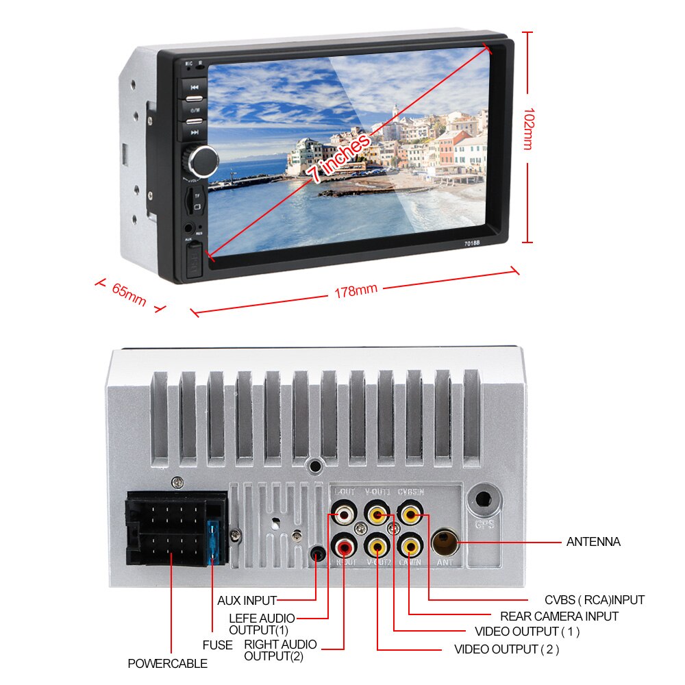 Bilradio 2 din  hd 7 " autoradio multimediaspelare 2 din pekskärm auto audio bilstereo  mp5 bluetooth usb tf fm kamera