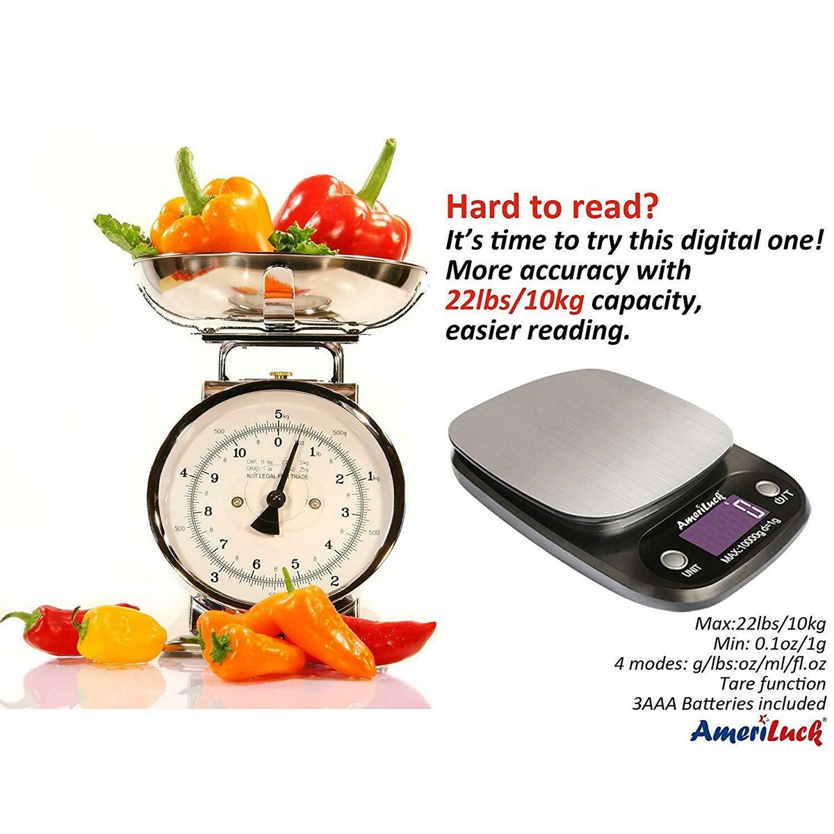 Digital Kitchen Scale Multifunction Kitchen Food Weighing Scales Back-Lit LCD Display Tare Function