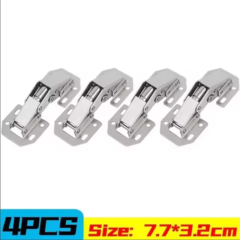 Charnières d'armoire en acier à 90 degrés, 10/2 pièces, sans trou de perçage, tampon hydraulique, charnière d'armoire de cuisine, quincaillerie de meubles: Argent