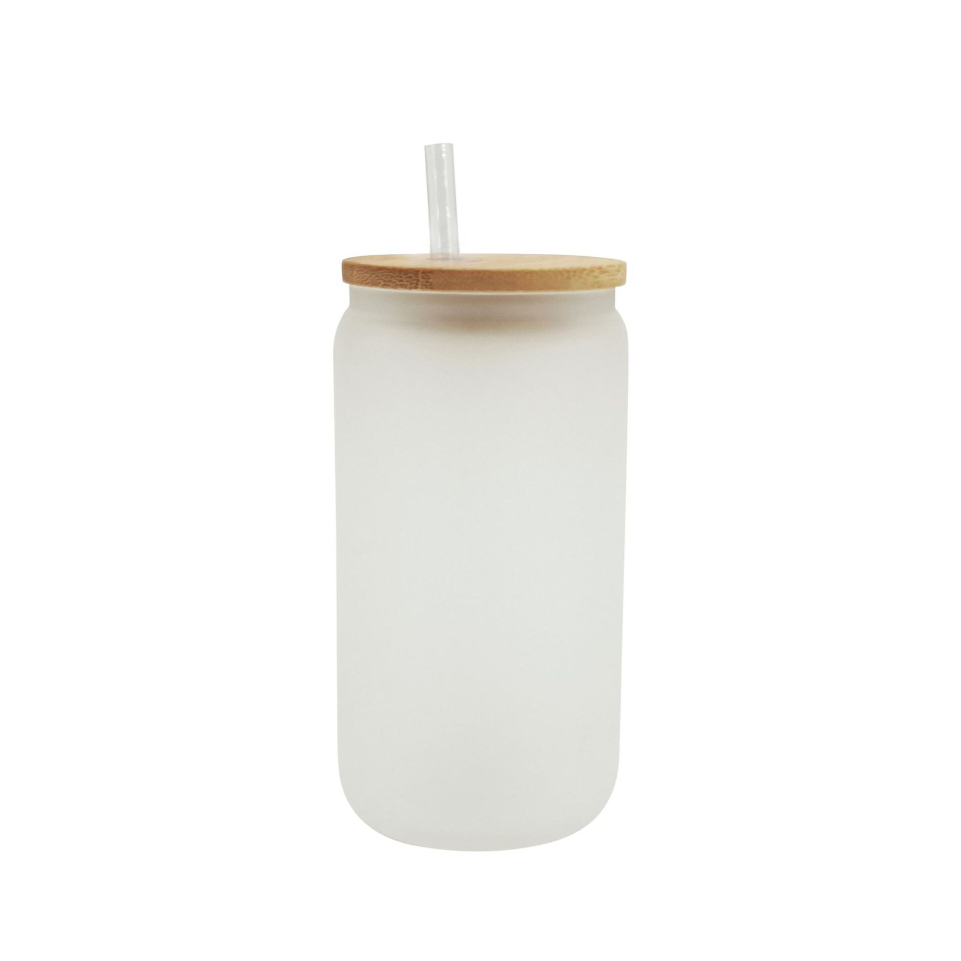 Glas kop med bambus låg og glas sugerør øl dåse glas is kaffe glas vin kopper sæt frostet koks glas kop drikkevare: Frostet kop / 480ml