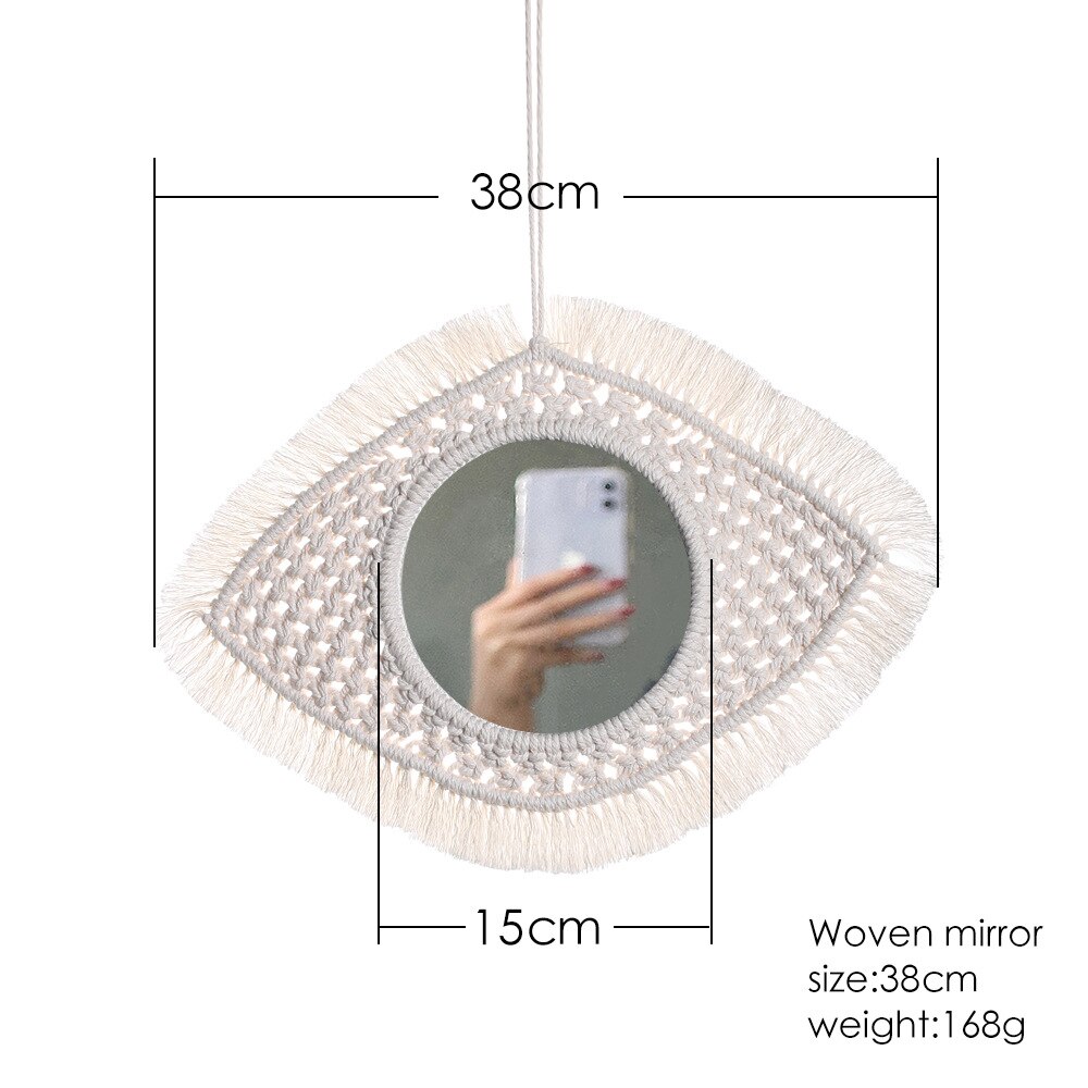 Miroir mural rond en macramé, tissé à la main, style Boho, décoration de maison, chambre à coucher, décoration de salon: s25-eye