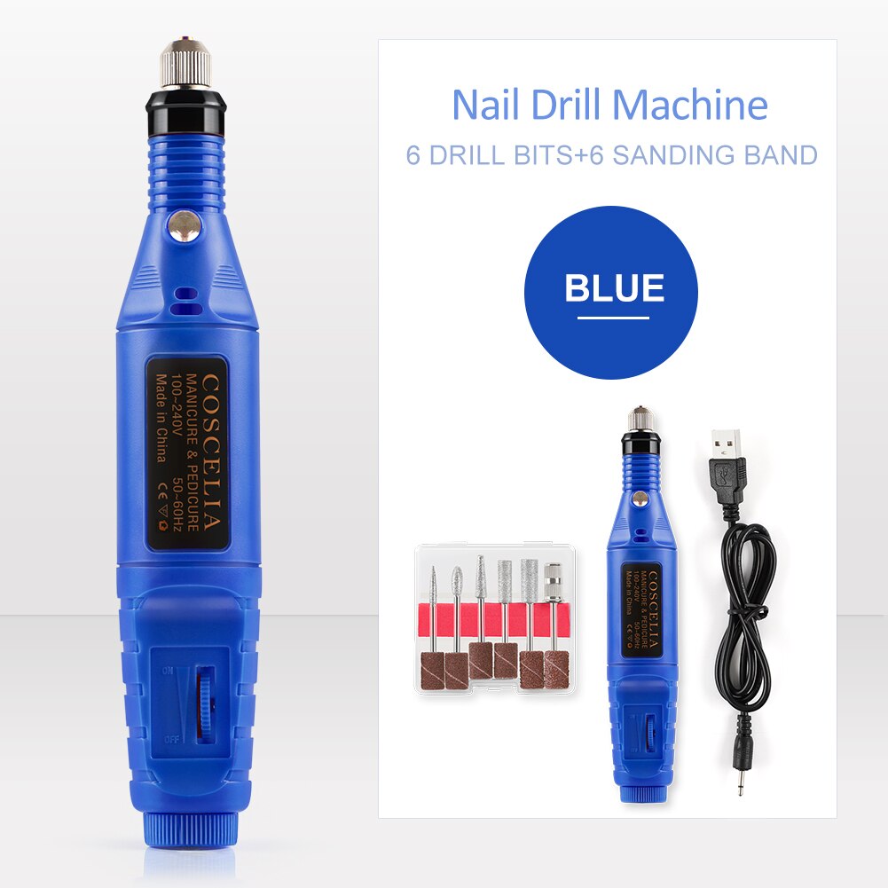 COSCELIA Electric Nail Drill Machine Manicure Machine Nail Art File Ceramic Nail Drill Bits Sanding Nail Tools Set: USB 03