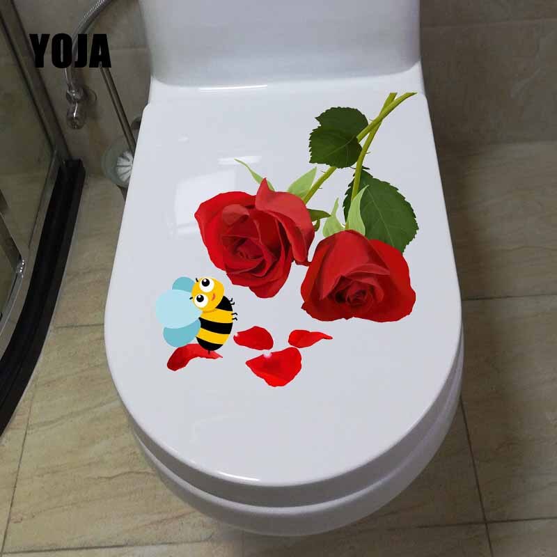 YOJA 20.9X23.2 CM Mooie Bloemen En Grappige Bee Woonkamer Home Decor Muur Sticker Toilet Seat Decal T5-0885