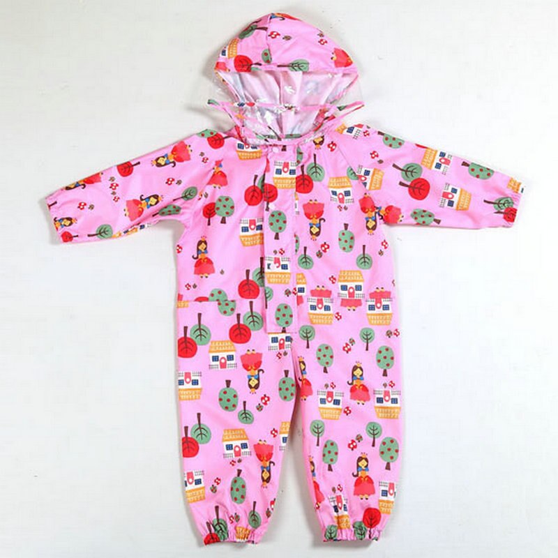 Kids Hooded Raincoat Jumpsuit Waterproof Cartoon Overalls For Children's Rainwear Baby Boys Girls 2-7 Years Rain Pants