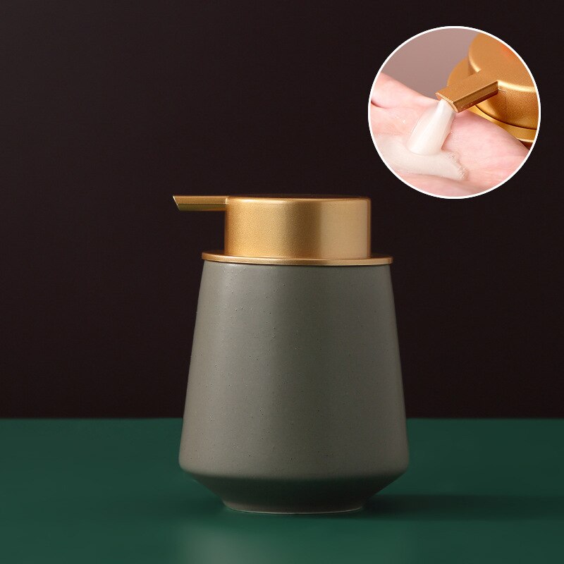 Ceramic Liquid Soap Dispenser Bottles Shower Gel Shampoo Bottle Hand Sanitzer Dispenser Bathroom Accessories Set: Green-A