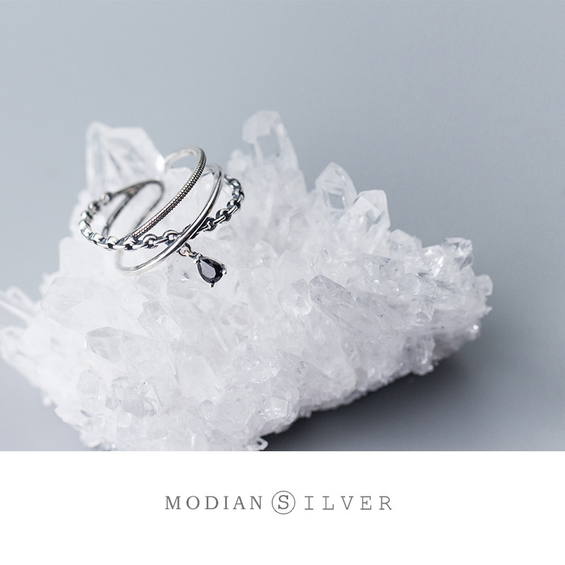 Modian novo retro simples anel de dedo para as mulheres autêntico 925 sterling silver linha geométrica ajustável anel fino jóias presente