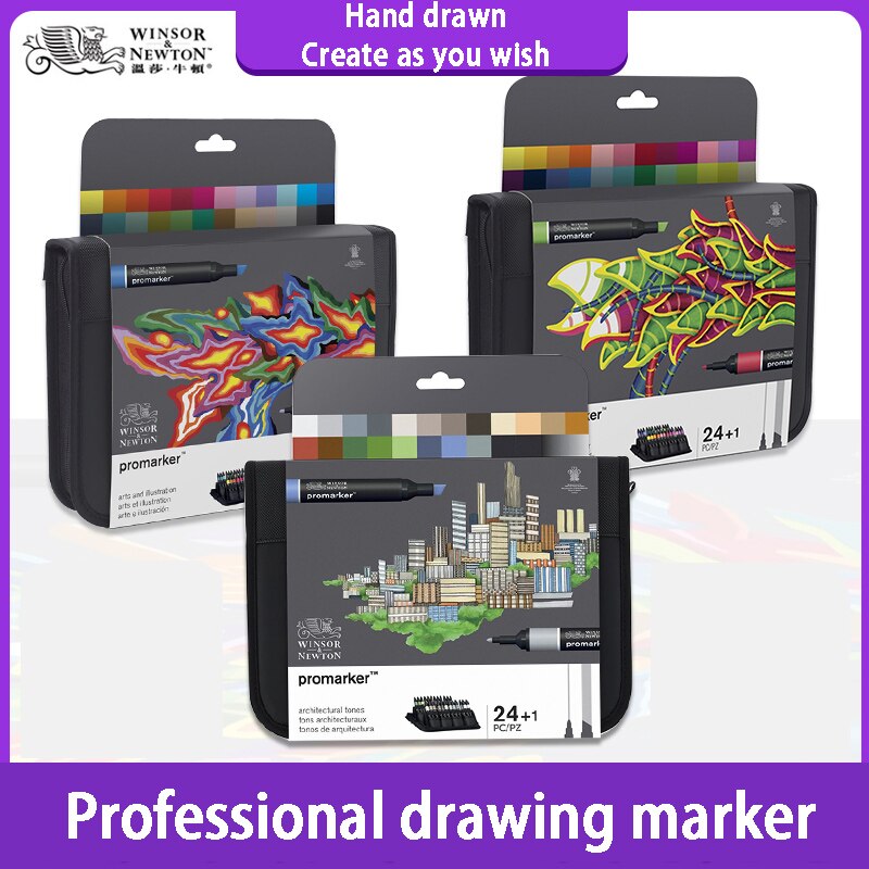 WINSOR &amp; NEWTON Promarker 6/12/24/48/96 Colors Set Twin/ Double Tip Alcohol Based Marker Pens Pro Marker For Artists