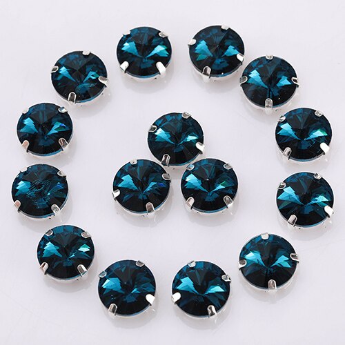 Piedras de cristal redondas brillantes para coser, piedras de vidrio para decoración de ropa, piedras de cristal sueltas con parte trasera plana y garra, 10  s062: Azul eléctrico