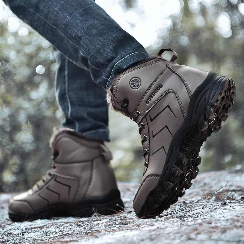 Læder mænd støvler vintersko mænd vandtætte snestøvler varme plys vinterfodtøj mænd afslappet støvle sneakers størrelse 39-48