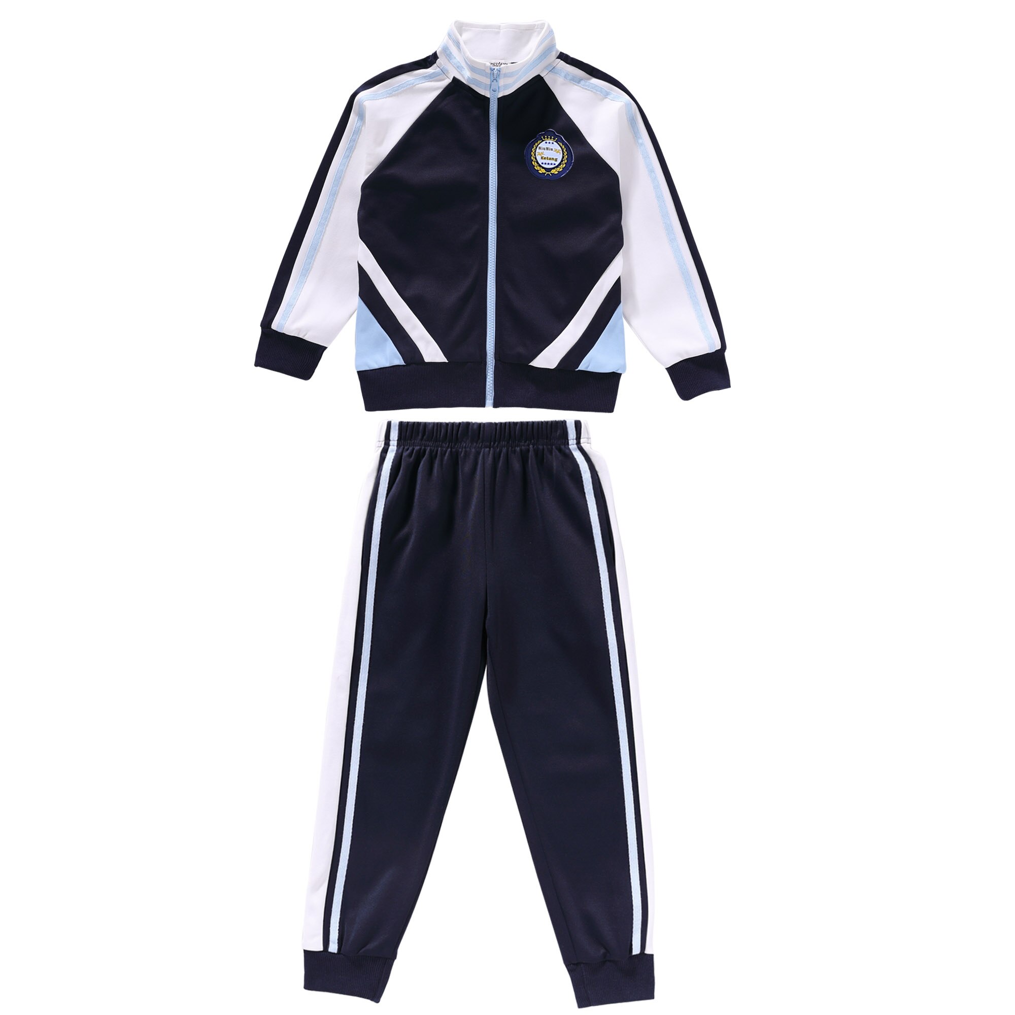 2Pcs Kids Boys Girls School Uniform Spring Autumn Sport Suit Windproof Stand Collar Long Sleeves Font Zipper Coat and Pants Sets: 130 / Blue