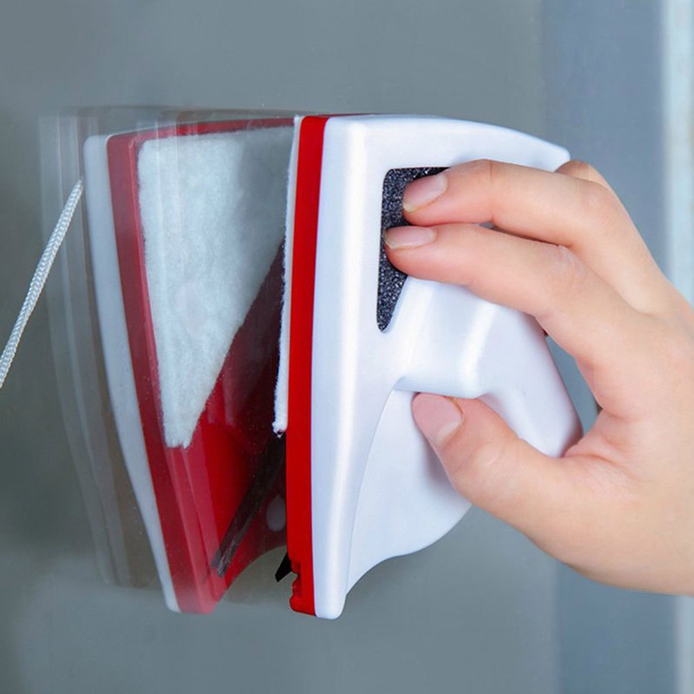 Dobbeltsides glasrengøringsbørste magnetiske vinduesrengøringsmagneter husholdningsrengøringsværktøj viskeroverflade børster brusebad: Rød