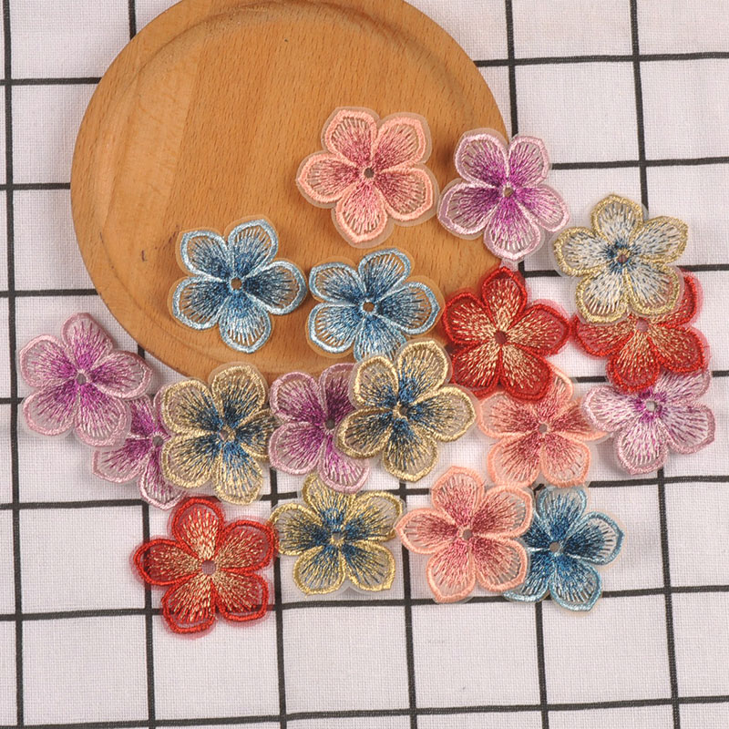 Parches de flores con borde de encaje, accesorios de costura de ropa, apliques bordados, manualidades DIY, suministros de decoración hechos a mano, 5 colores, 10 piezas, 4,5 cm
