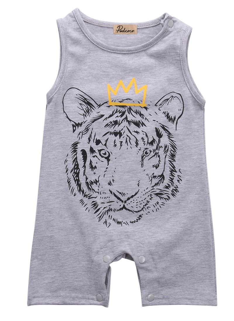 Neue Baumwolle Neugeborenen Baby Jungen Kleidung Tiger Gedruckt Baby Spielanzug-overall Overall Hülse Sommer Baby Jungen Strampler