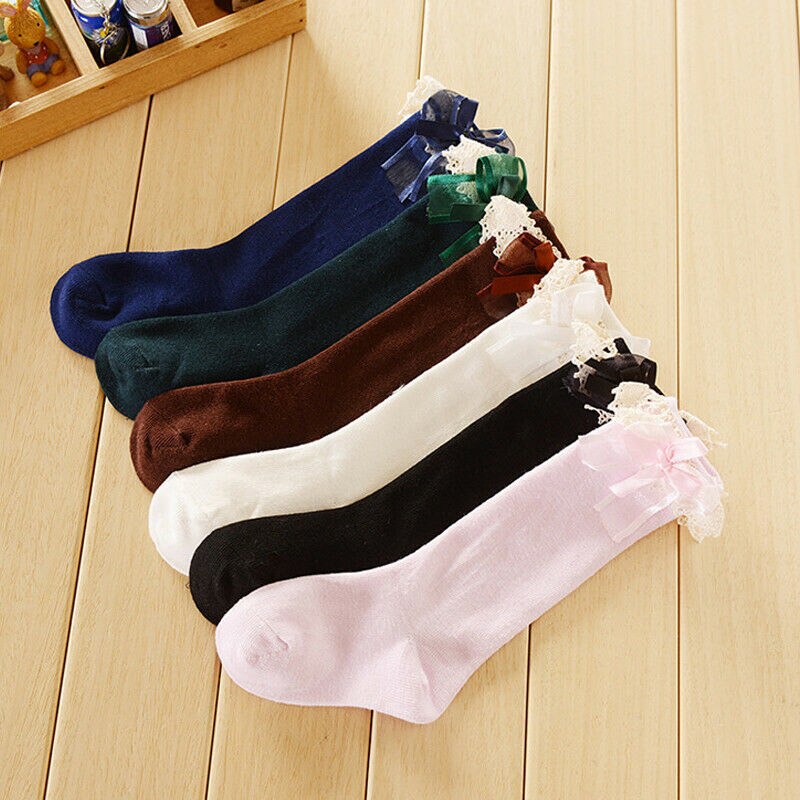Cute Girl Kid Knie Hoge Stocking Lente Herfst Prinses Kant Boog Baby Peuter Warm Kousen Meisjes 1-6Y