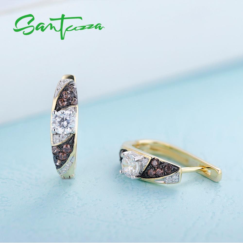 Santuzza 925 Sterling Silver Stud Oorbellen Sieraden Oorbellen Voor Vrouwen Ronde Chocolade Ronde Witte Kubieke Zirkoon 925 Sterling Deel