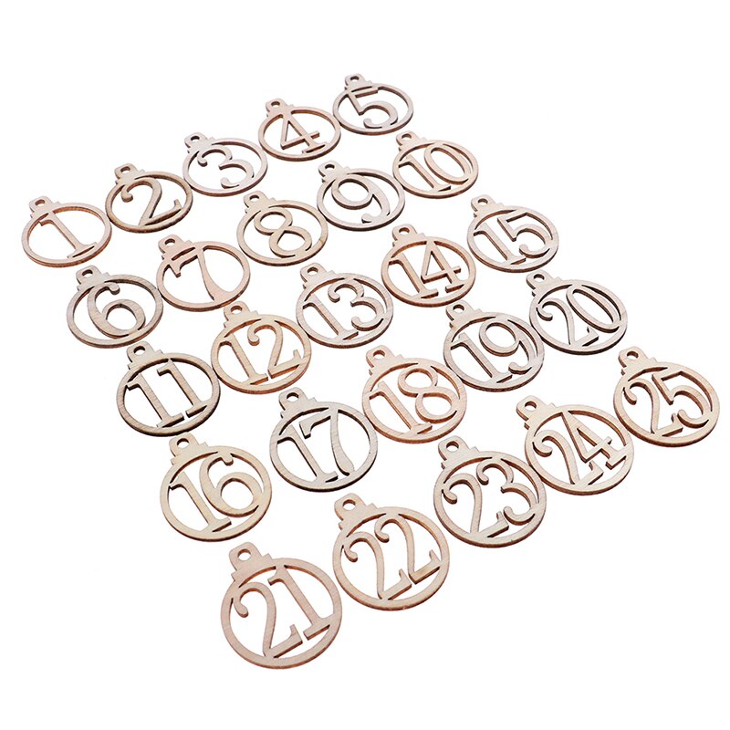 25 stuks/set kerst 1-25 houten adventskalenderlabels nummerlabels feest aftellabels kerstdecoratie