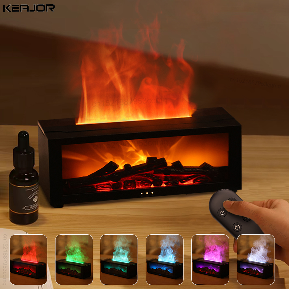 Humidificador aromático Difusor de aceites esenciales de llama Humidificador de aire Difusor de fragancia de aromaterapia con luz RGB y control remoto