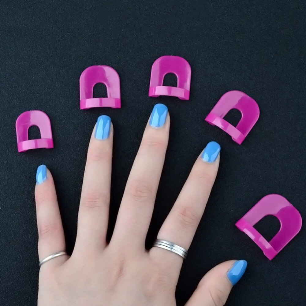 26pcs/set 10 Sizes Spill-proof Finger Cover Environmental PVC Nail Polish Varnish Reusable Holder Nail Beauty Supplies Pink