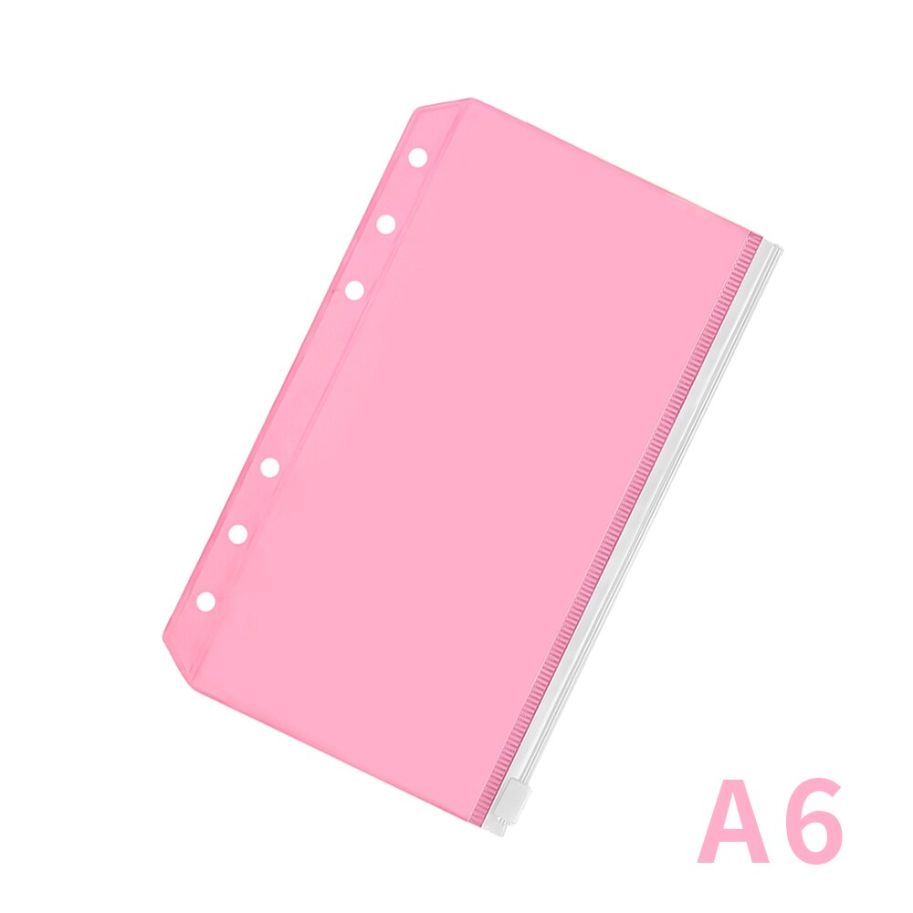 2pcs PVC A5/A6 Binder Pockets File Folder 6-Ring Loose Leaf Pouch Reports Binder Zipper Folders Office Document Organizers: A6 pink