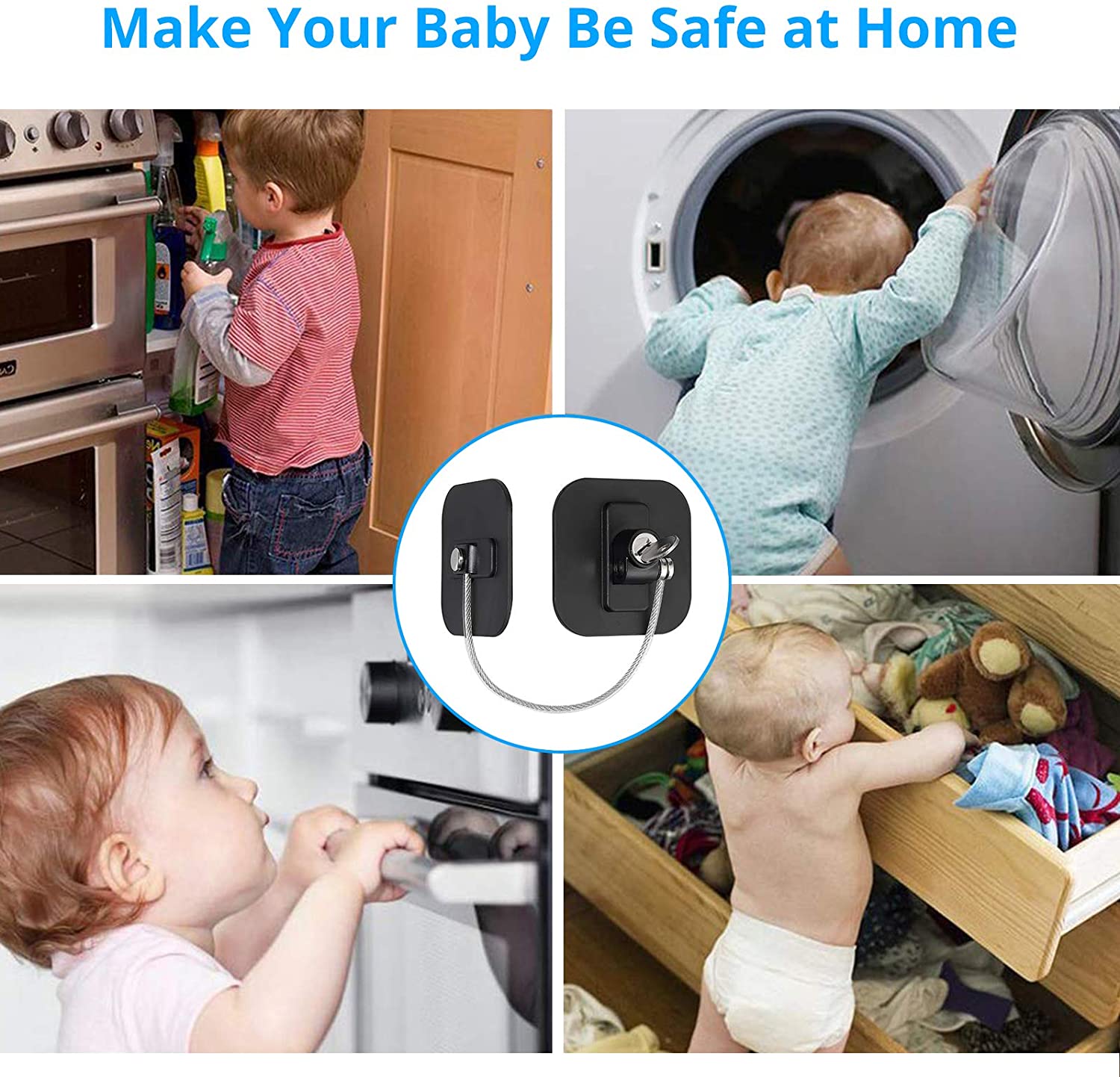 Refrigerator Door Lock with Key Adhesive Freezer Door Latch Cable Restrictor for Child Safety Used on Refrigerators Freezer 1pcs