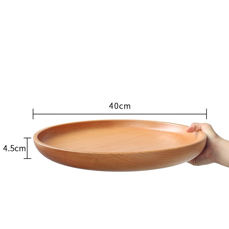Round Wooden Salad Soup Dining Bowls Plates Storage Home Kitchen Bowl