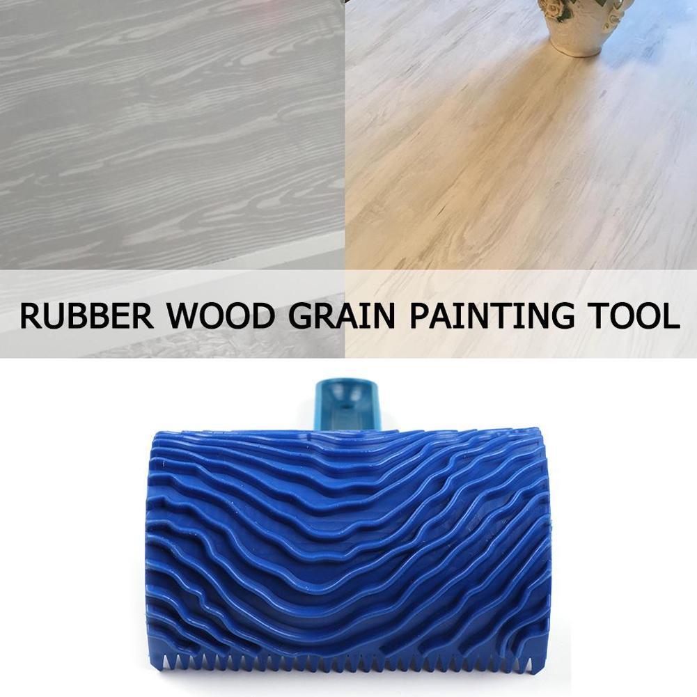 Blue Rubber Wood Grain Paint Roller DIY Graining Painting Tool Wood Grain Pattern Wall Painting Roller with Handle Home Tool