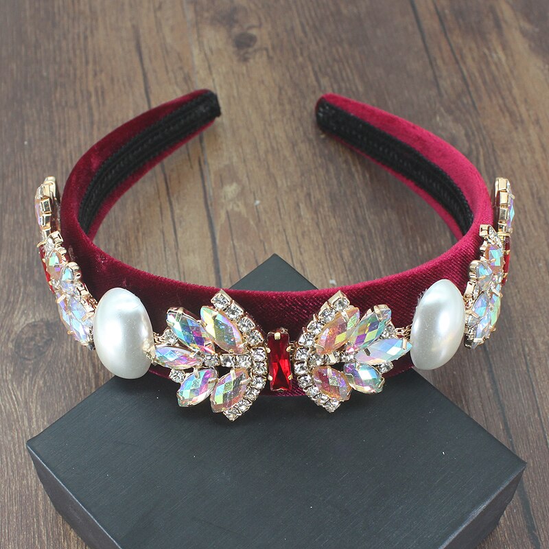 Luxus Vintage Samt Haar Zubehör Rot Schwarz Kristall Barock Hairband Elegante Strass perle Stirnband Für Frauen hochzeit: Vintage  headband