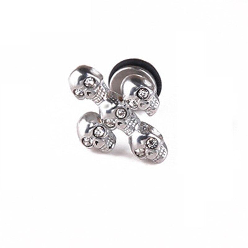 Unisex Vrouwen Mannen Oorbellen Rvs Piercing Nail Schroef Cross Skull Stud Oorbellen Punk Helix Oor Piercings Mode-sieraden