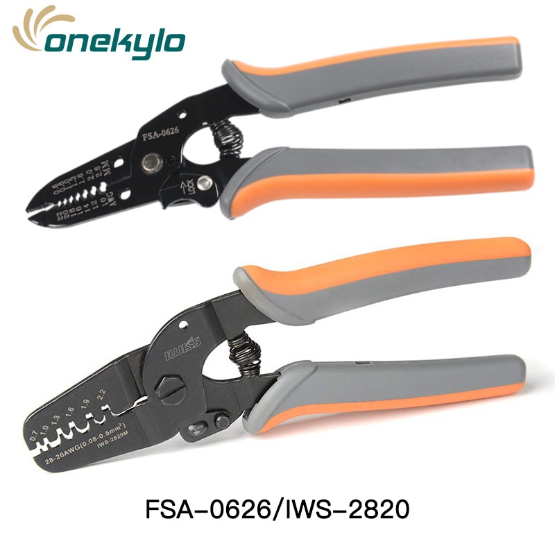 Mini micro open barrel crimper tools iws -2820 til crimpning 28-20 awg jam, molex, tyco, jst terminals wire stripper tang