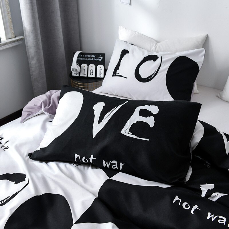 Zwart En Wit Beddengoed Set Liefde Letters Cool Dekbedovertrek Set Moderne Dekbed Cover Spreien 3Pcs Koningin Koning Thuis textiel