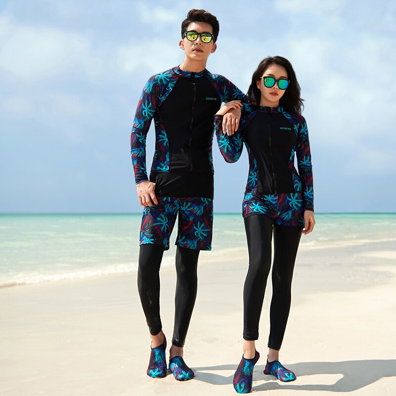 Patchwork Printing Long Sleeve Surf Wetsuit Women Free Diving Suit Front Zipper Wet Suit For Swimming Jump Suit Snorkeling