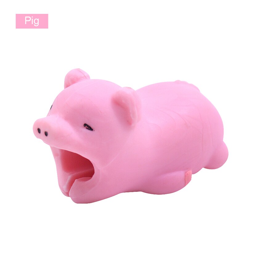 CHIPAL Cute Bites Animal Cable Protector for iPhone USB Charger Cable Organizer Cartoon Wire Winder Bite Chompers Phone Holder: Pig