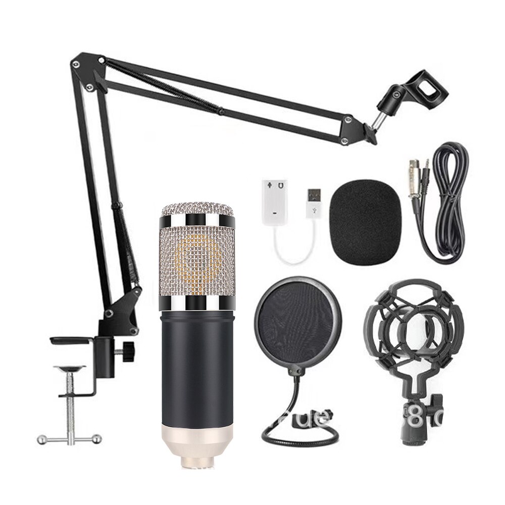 Karaoke microfoon studio  bm 800 condensatormicrofoon bundel opname geluidskaart stemvervormer fantoomvoeding kits voor computer: Geel