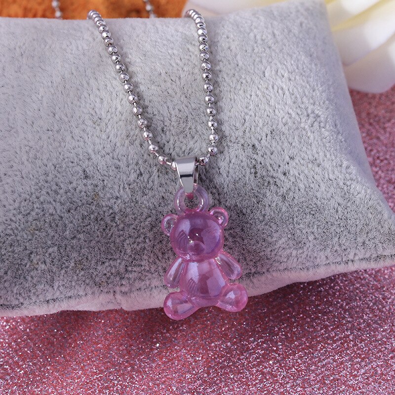 7 Colors Rainbow Pride Cute Jelly Bear Gummy Necklaces for Women Girls Cool Punk Hip Hop Resin Necklaces Accessories: Purple