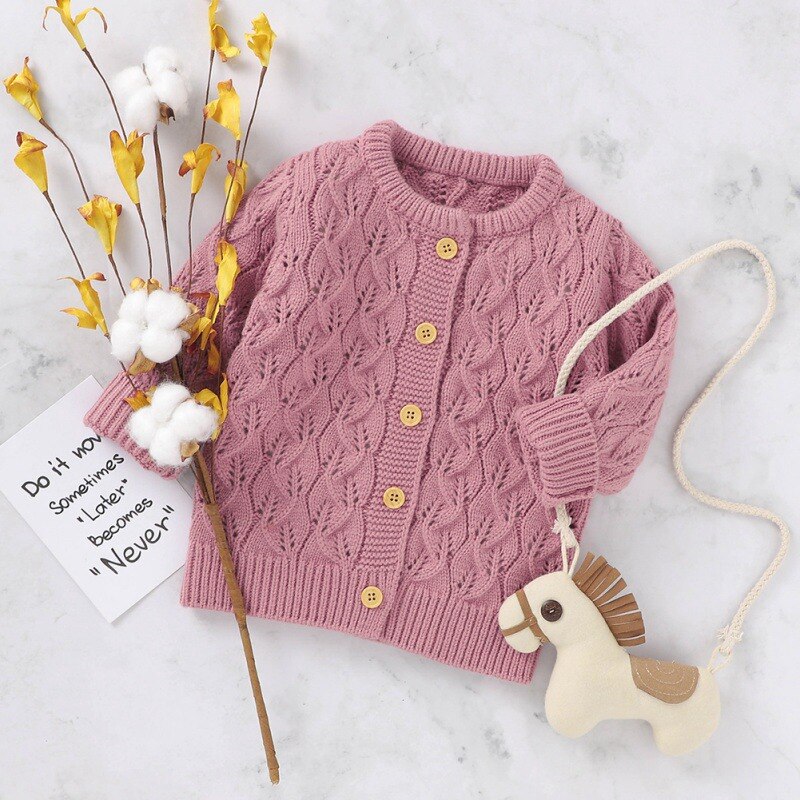 infantile Petto Ragazzo Dei Bambini del cardigan Bambini Vestiti Appena Nati Del bambino Maglione Lavorato A Maglia Delle Ragazze Dei Ragazzi Del bambino Del bambino del Maglione Solido: Colore rosa / 24M