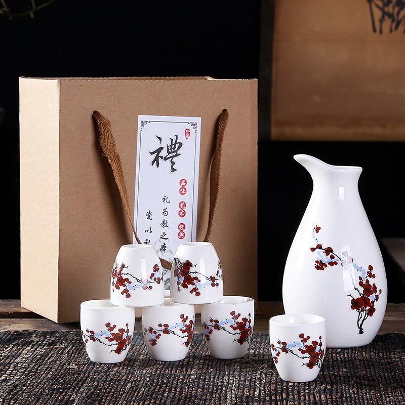 Japansk sake set 7 delar sake set handmålad porslin keramik traditionella keramiska koppar hantverk vinglas låda: 1