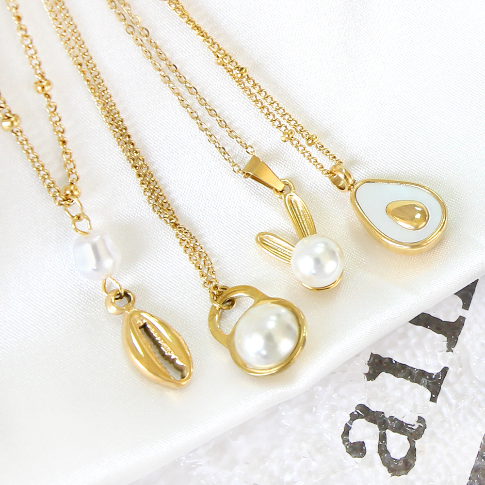 Luxusteel Leuke Konijn Parels Hanger Ketting Voor Vrouwen Meisjes Rvs Sleutelbeen Keten Lucky Chinese Sieraden