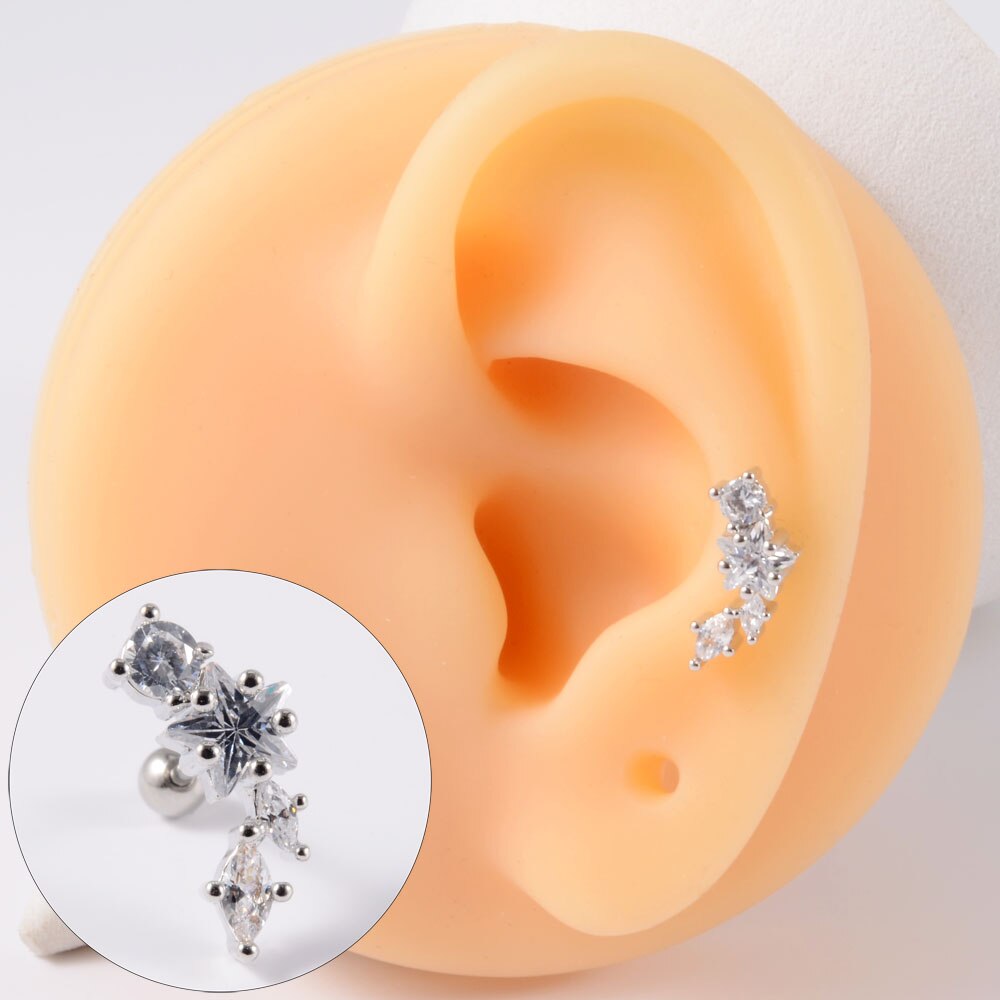 1 pz acciaio inossidabile Cz orecchio Tragus cartilagine orecchini cristallo trasparente fiore lobo elica orecchino bilanciere piercing gioielli per il corpo 20G: Zinco blu placcato