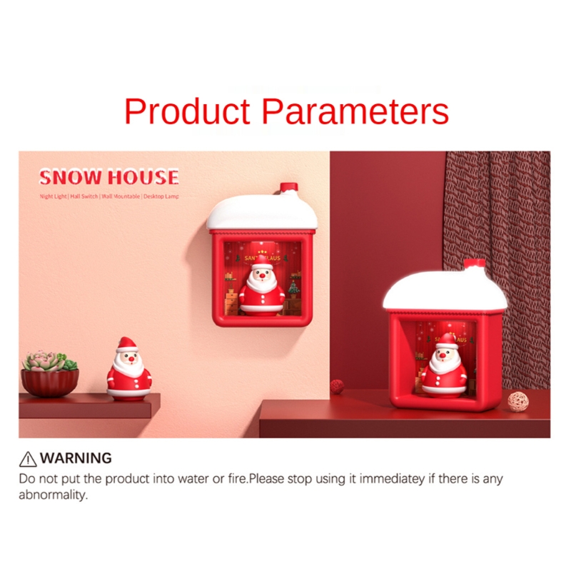 Sneeuw Huis Led Lamp Leuke Cartoon Santa Sneeuwpop Kitty Pop Usb Oplaadbare Wall Mount Tafel Nachtlampje Kerst Decor