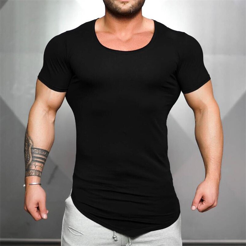 Herre kompression skinny t-shirt fitness stram t-shirt sommer korte ærmer hurtigtørrende t-shirts træningstøj
