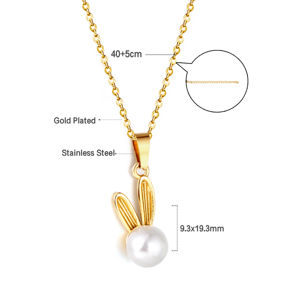 Luxusteel Leuke Konijn Parels Hanger Ketting Voor Vrouwen Meisjes Rvs Sleutelbeen Keten Lucky Chinese Sieraden: Licht Geel Goud Kleur