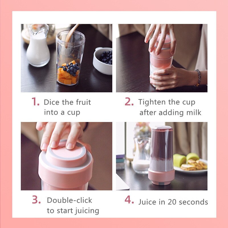 300Ml Mini Usb Blender Draagbare Elektrische Juicer Squeezer Machine Oplaadbare Multifunctionele Fruit Milkshake Blender Juicer