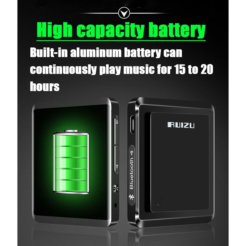 RUIZU M5 Bluetooth MP3 Player 8GB Full Press Screen Mini Clip Music Player With FM,Recording,E-Book