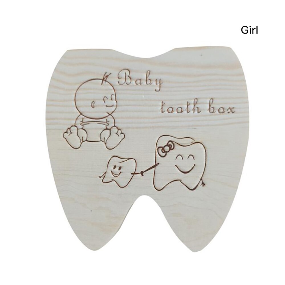 English Wooden Baby Tooth Box Organizer Milk Teeth Storage Umbilical Lanugo Save Collect Baby Souvenirs: girl
