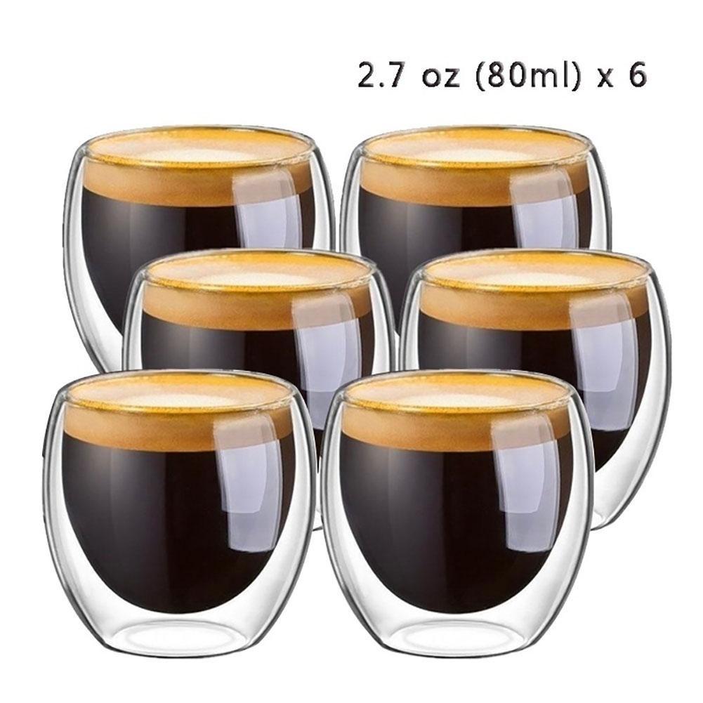 6 stk 80ml 2.7oz glas dobbeltvægget varmeisoleret tumbler espresso te kop kaffe krus tazas de ceramica creativas