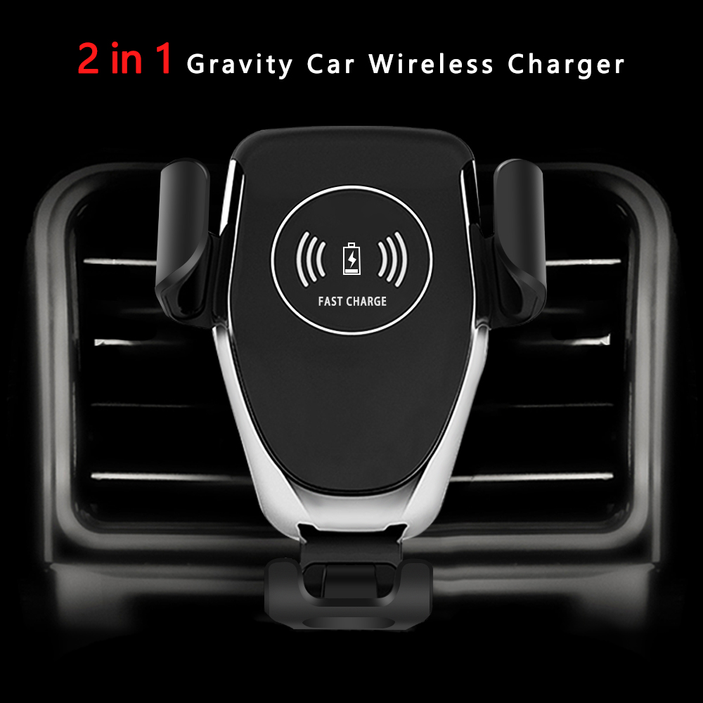 Kisscase Automatic Clamping Fast Charging Car Phone Holder for iPhone 11 7 For Samsung Mobile Phone 10W Wireless Car Charger: black