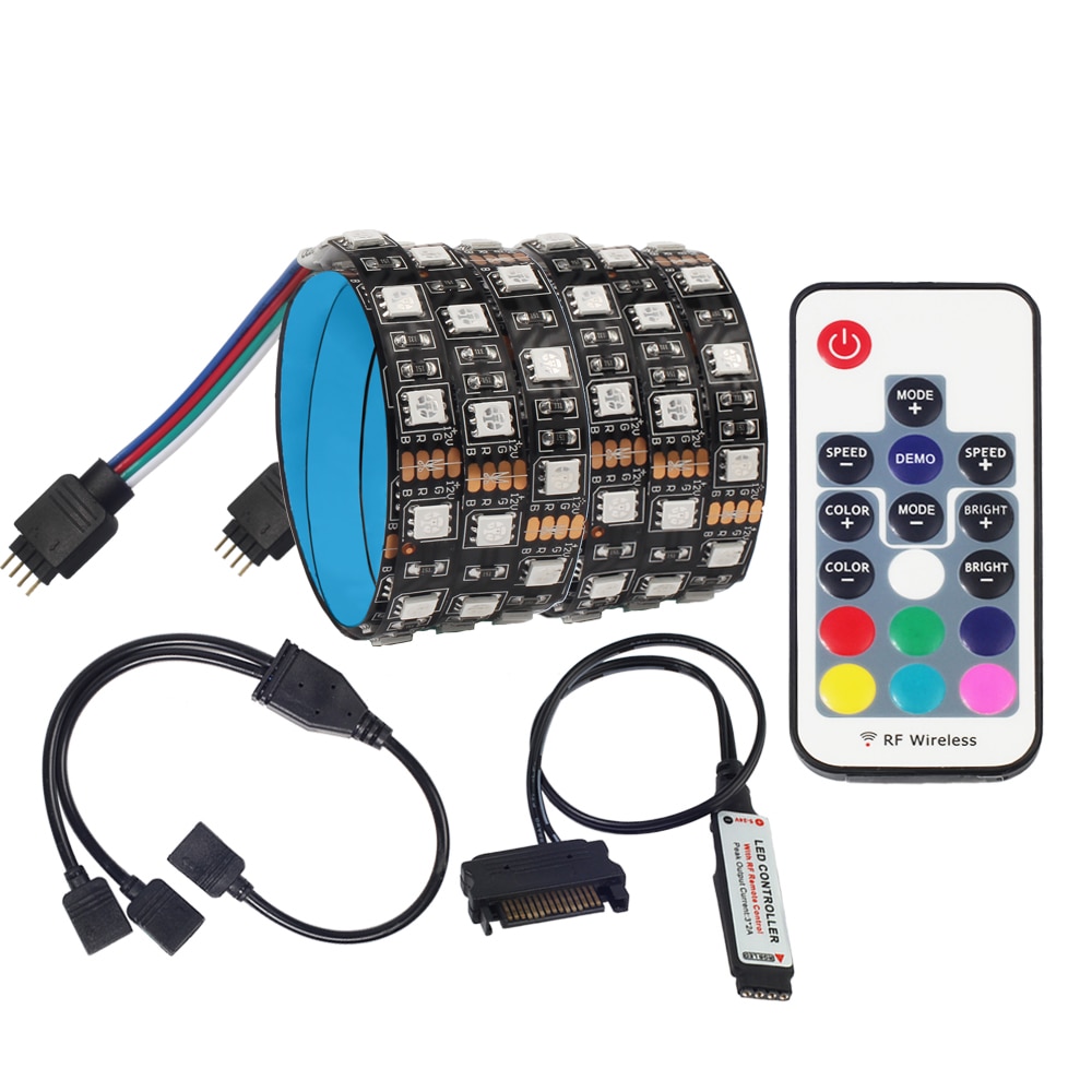 SATA LED Strip Light 5050 RGB DC12V Sata power supply interface for PC Computer Case,17Key RF Remote Control LED Strip Light