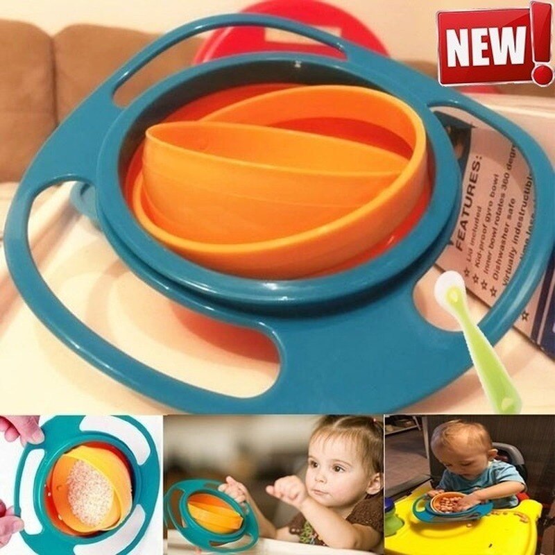 3 väriä vauvan söpö vauvan gyrokulho yleiskäyttöinen 360 pyörivä roiskesuojattu kulho
