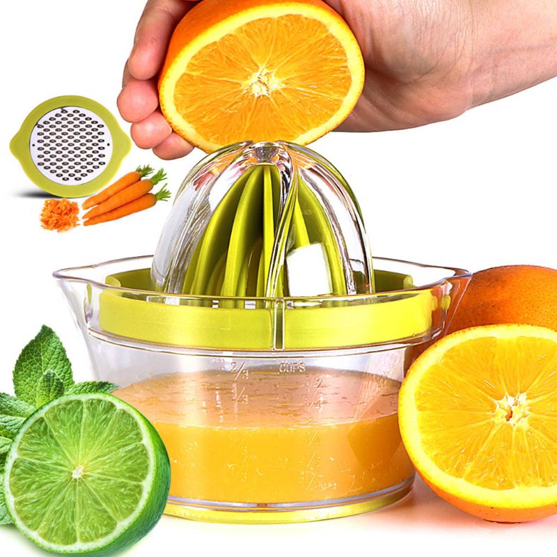 Citruspers Met Container 4 In 1 Handmatige Fruitpers 400Ml Multifunctionele Lime Citrus Fruitpers