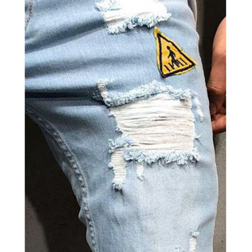 Vaqueros ajustados rasgados para hombre, Vaqueros largos rasgados, deshilachados,